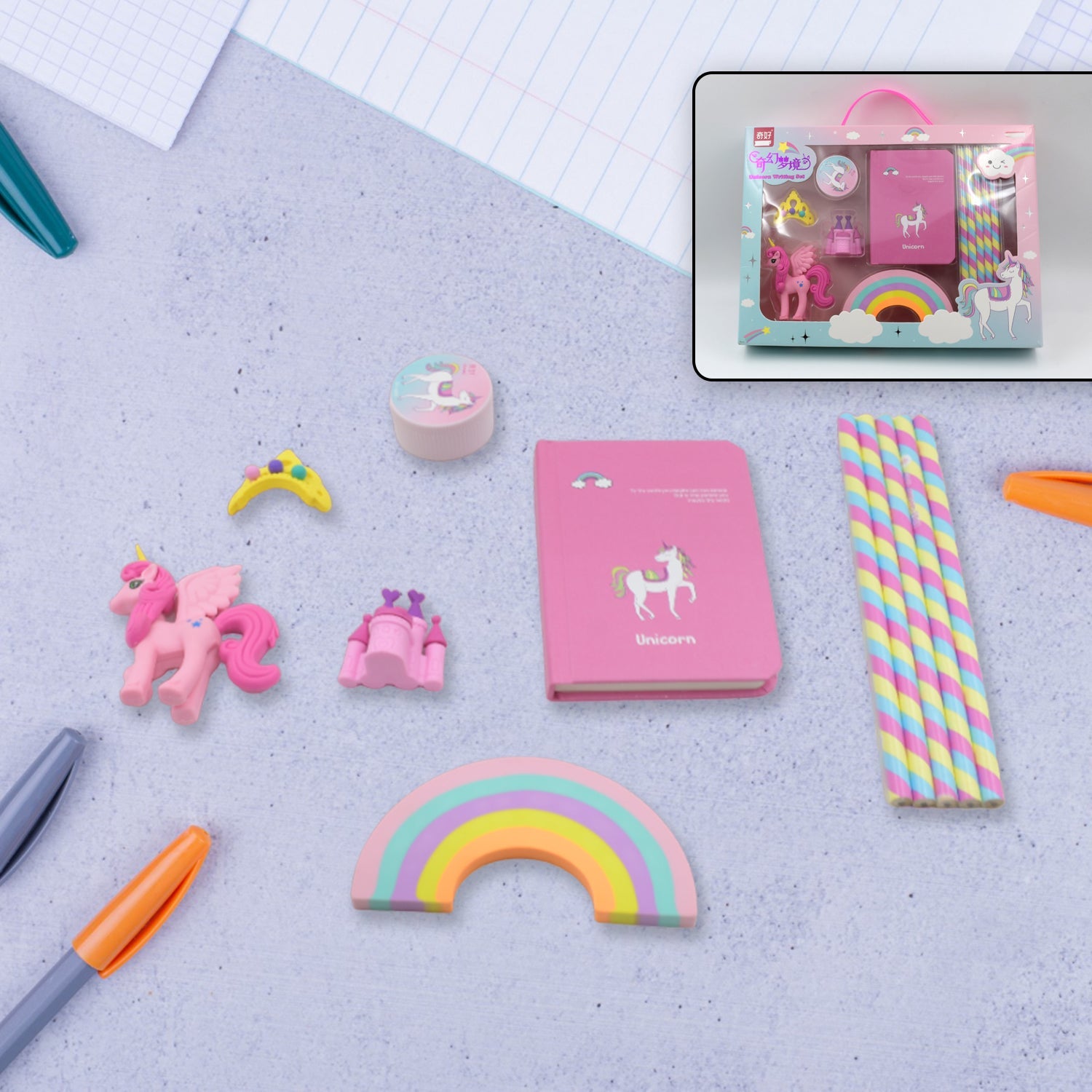 4102 Unicorn Stationery Writing Set - Unicorn Diary, Pencils, Sharpener, Unique Erasers for Girls Ages 4-11 Years Old Birthday Party Return Gift Set for Girls Kids (11 Pc Set) 4102 Unicorn Stationery Writing Set - Unicorn Diary, Pencils, Sharpener, Unique Erasers for Girls Ages 4-11 Years Old Birthday Party Return Gift Set for Girls Kids (11 Pc Set)